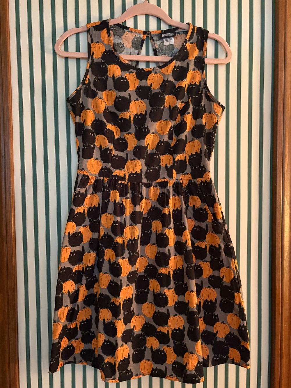 Black & Orange Pumpkin Cat Print Halloween Dress